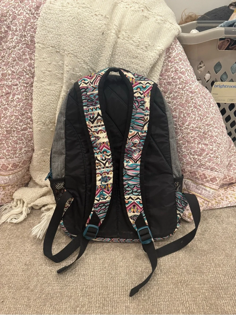 Dakine Gray Backpack with Teal, Pink & Cream Aztec Print